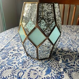 Pink Zebra Aqua and Antiqued Mirror Diamond Glass Shade